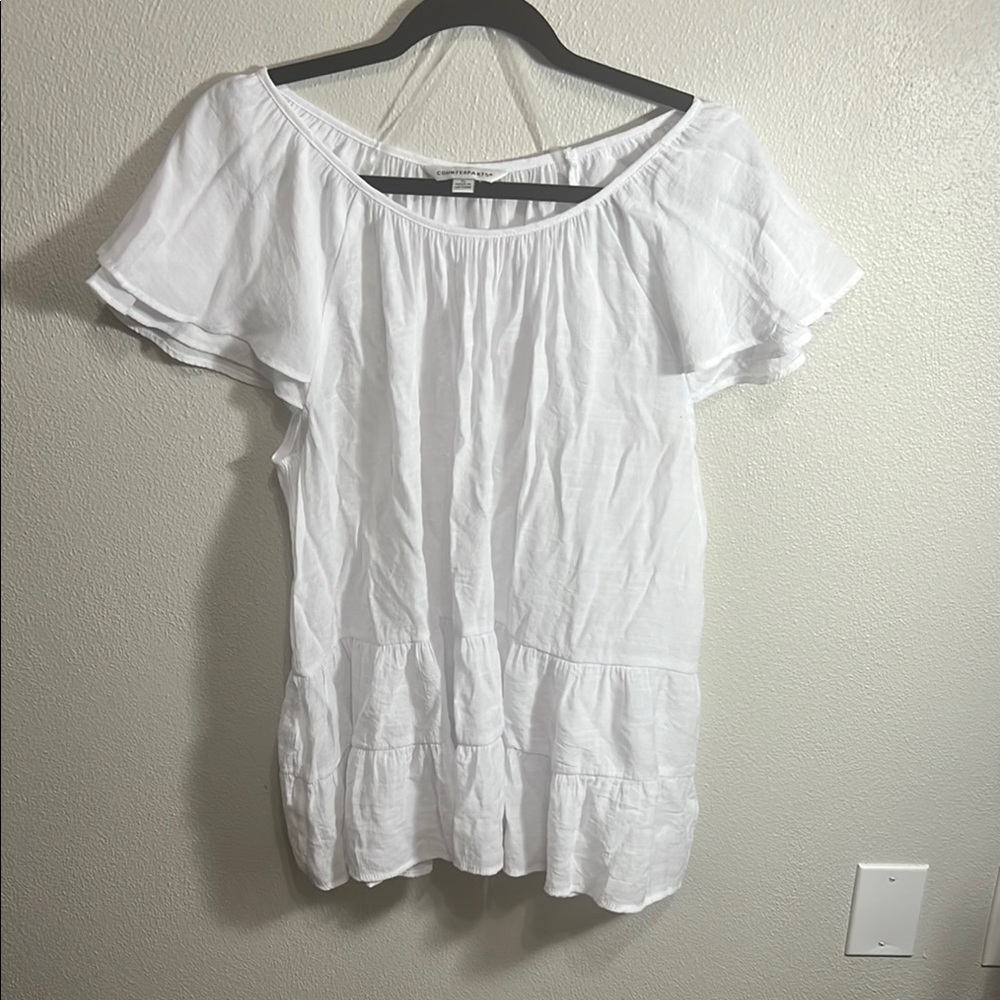 Counterparts White Flutter Sleeve Ruffled Blouse